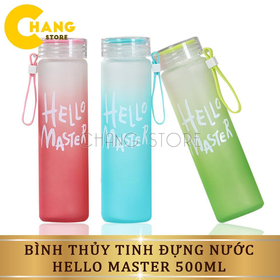 Bình nước thủy tinh hello master chai to 450ml siêu hot có dây cầm