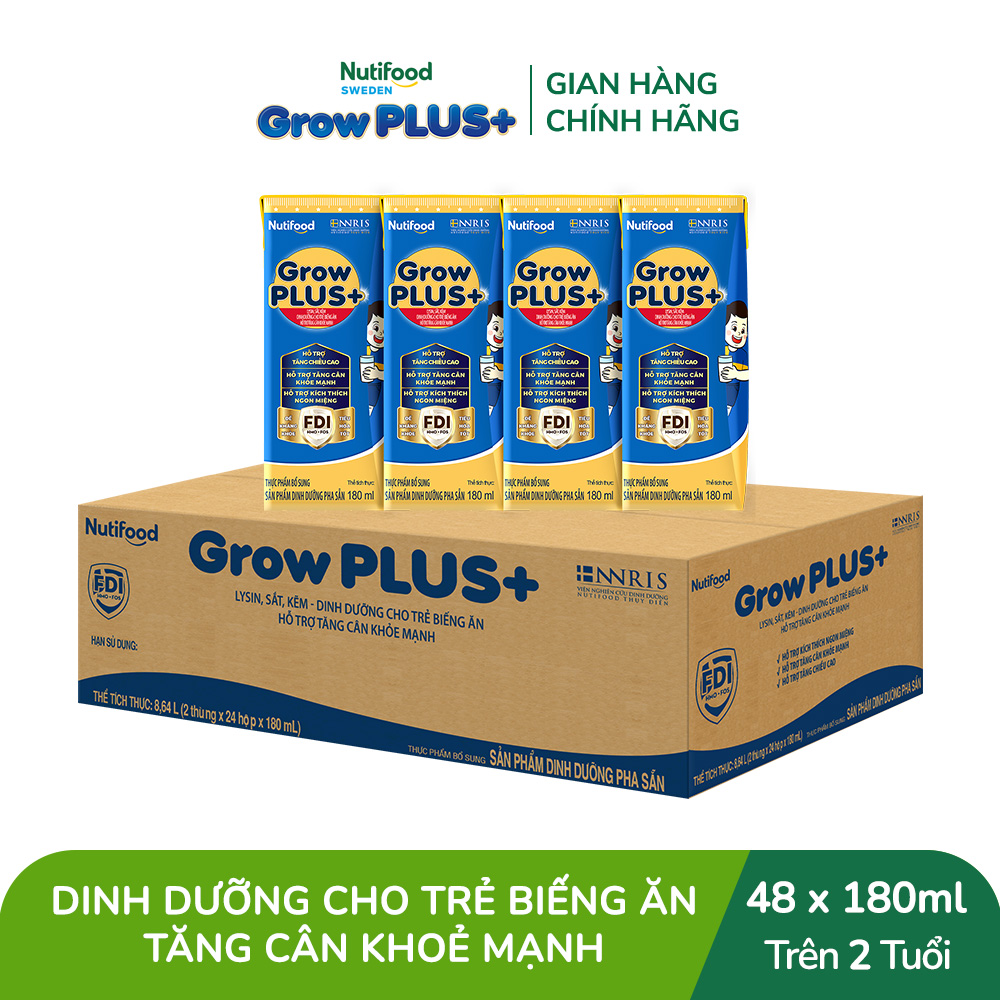 Thùng Sữa Bột Pha Sẵn Nutifood GrowPLUS+ Biếng Ăn 180ml - Hỗ Trợ Kích Thích Ngon Miệng, Tăng Cân Khỏe Mạnh - Trên 2 Tuổi (48 Hộp x 180ml)