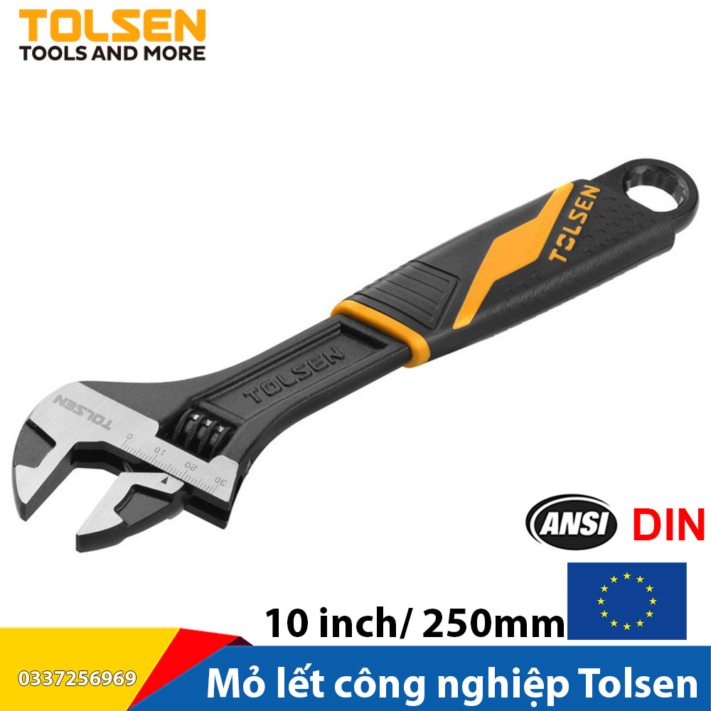 Mỏ lết thép đen cán bọc nhựa chống trơn trượt dùng trong công nghiệp 10 inch/250mm - Tiêu chuẩn xuất khẩu Châu Âu