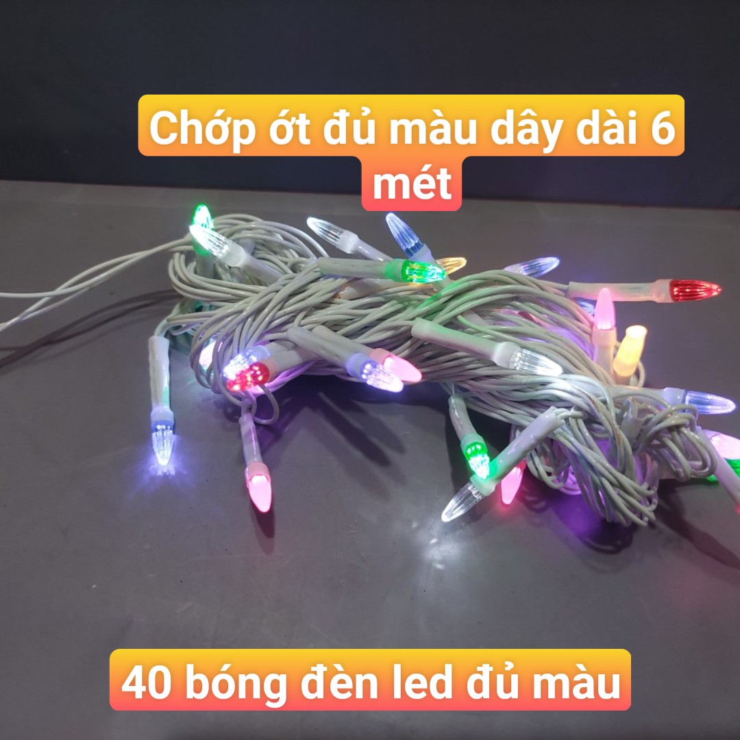 ( ẢNH THẬT ) DÂY ĐÈN LED TRANG TRÍ NOEL/TẾT CHỚP ỚT ĐỦ MÀU 6 MÉT/40 BÓNG
