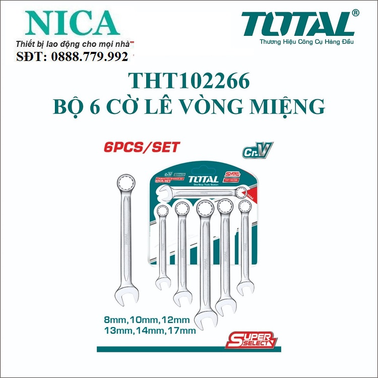 Bộ 6 cờ lê vòng miệng 8-10-12-13-14-17mm / total / tht102266