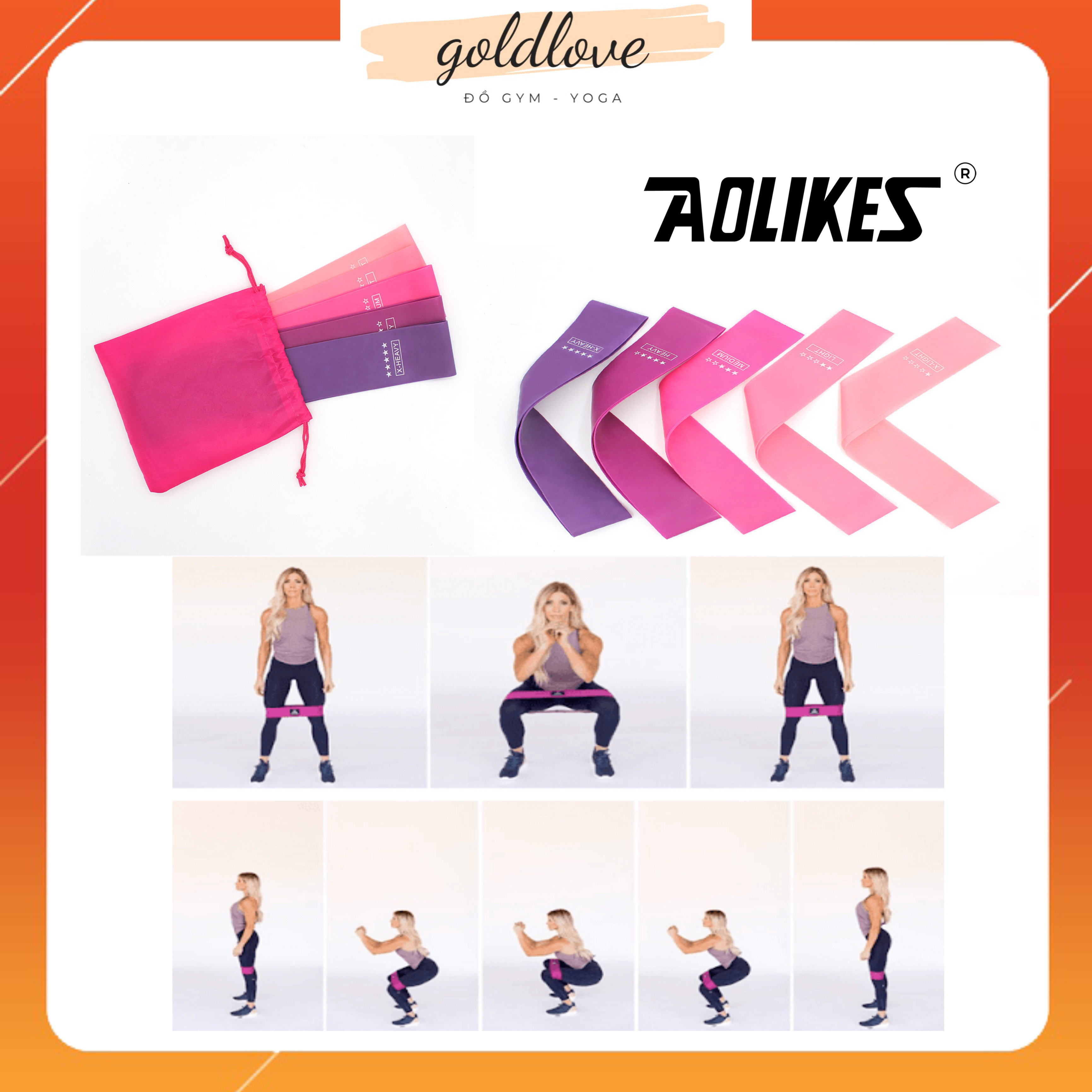 Dây kháng lực tập gym, dây miniband cao su tập mông đùi Aolikes nhiều mức kháng