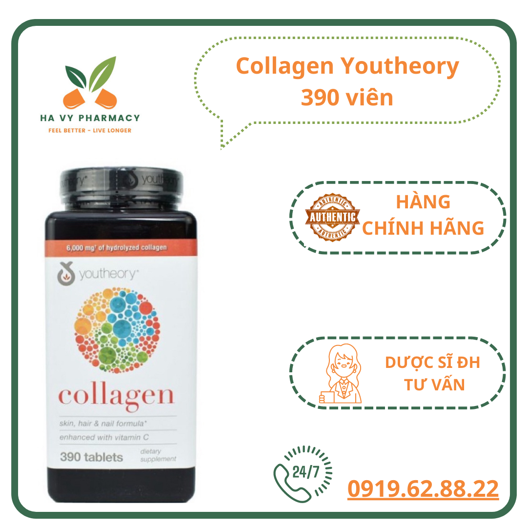 Viên uống đẹp da bổ sung Collagen youtheory type 1,2,3 của Mỹ 390 viên