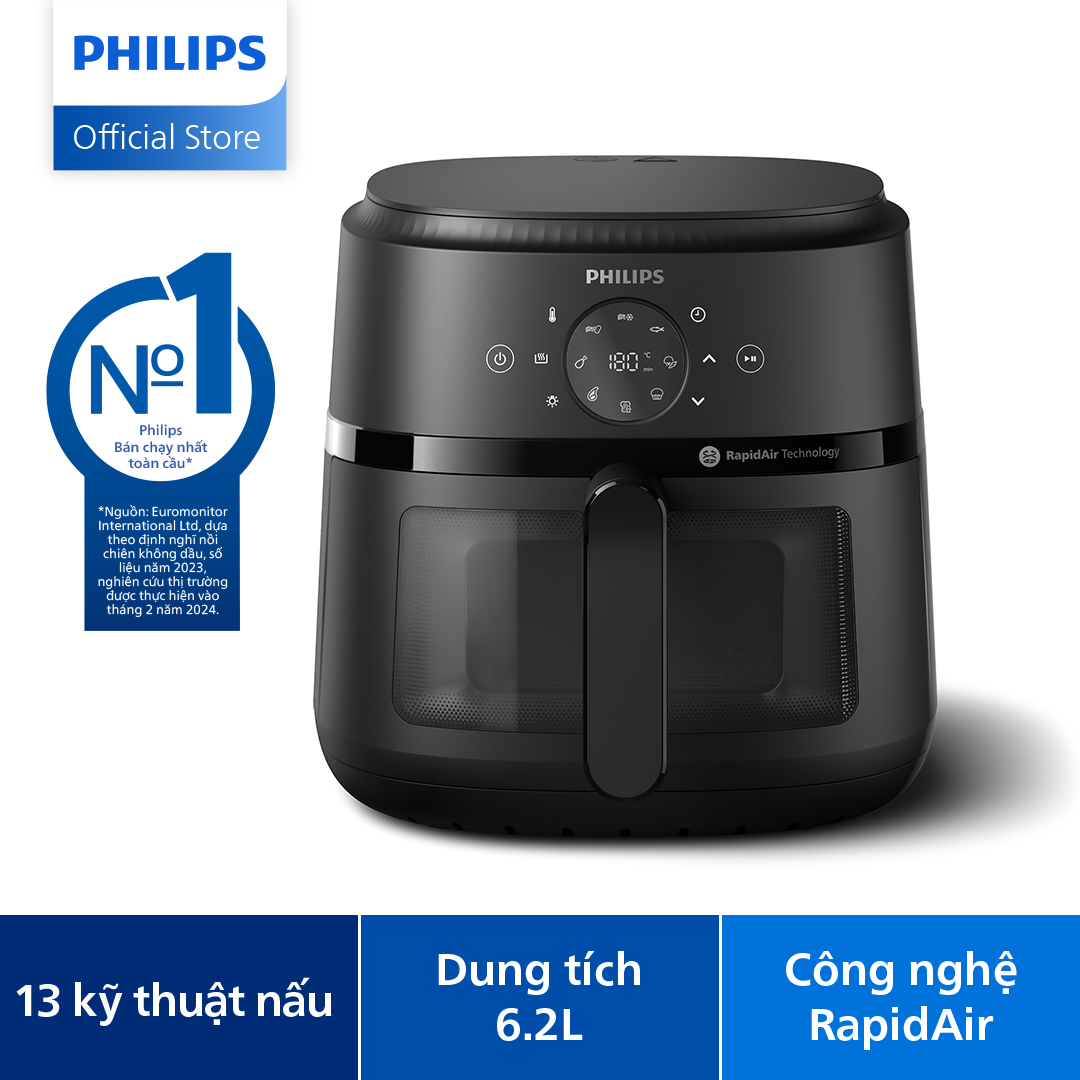   TẶNG KÈM MÁY XAY THỊT-SLCH  Nồi Chiên Không Dầu cảm ứng Philips NA230 00 - 13trong1 |6.2L|RapidAir Chín đều không lật trở- BH 2 năm - Hàng Phân Phối Chính Hãng 