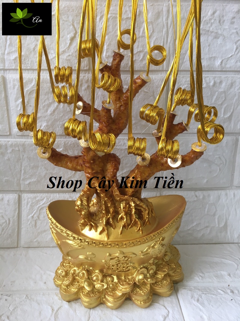 Nguyên liệu cây kim tiền phát tài phát lộc Thỏivàng 16 nhánh gắn sẵn xu và kẽm