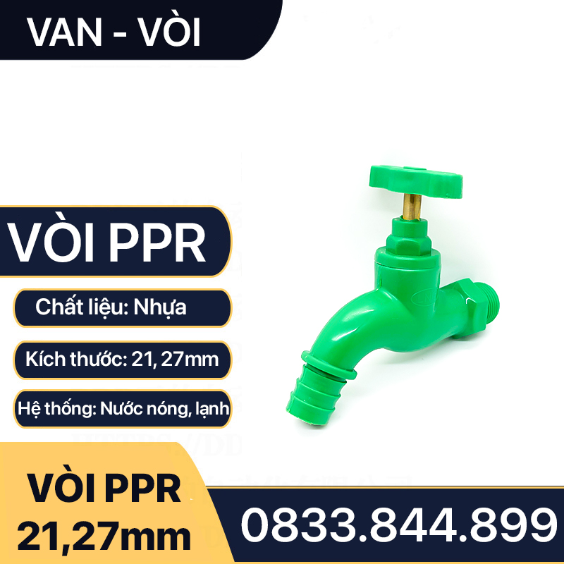Vòi Nhựa PRR, Vòi Hồ Nóng Lạnh Linh Ngọc PPR Phi 21, 27mm