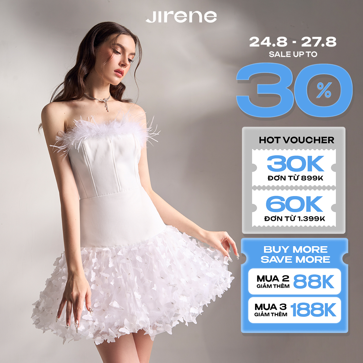 Sale up to 60% + vc 100k || jirene - đầm - butterfly dress - jin2d02
