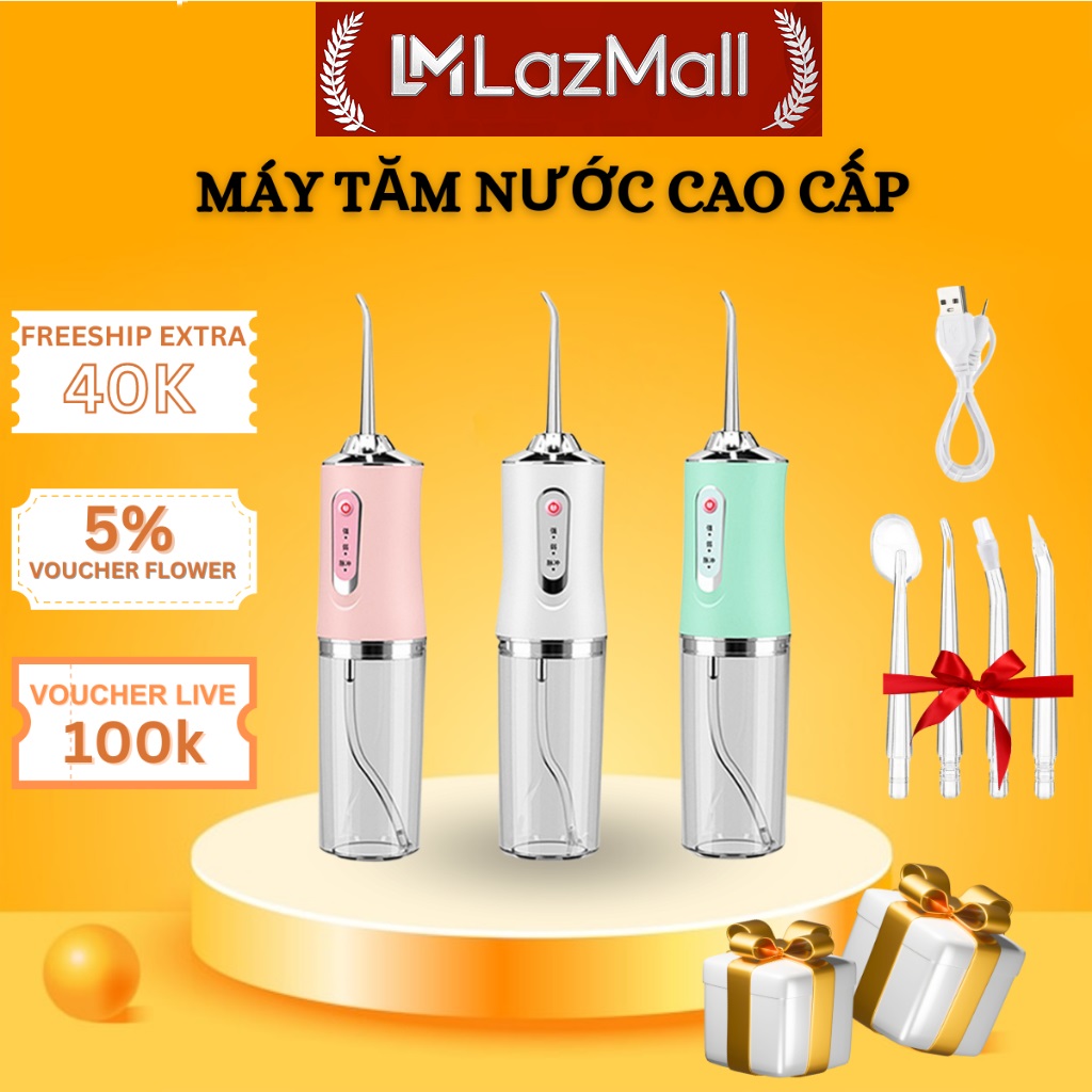 Tăm Nước Thông Minh LazMall Sale Chính Hãng Mua Ngay Máy Tăm Nước Cầm Tay Chuẩn Nha Sĩ Khuyên Dùng Làm Sạch Nhanh Chóng Dễ Dàng Sử Dụng Cao Cấp Làm Sạch Răng Miệng Với 3 Chế Độ Xịt 4 Đầu Tăm