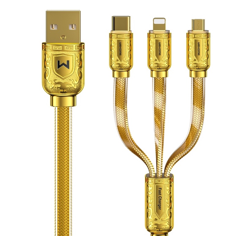 [CHÍNH HÃNG] Cáp sạc điện thoại WEKOME 3 in 1 vỏ đồng kẽm cao cấp dành cho iphone/samsung/oppo/xiaomi/...