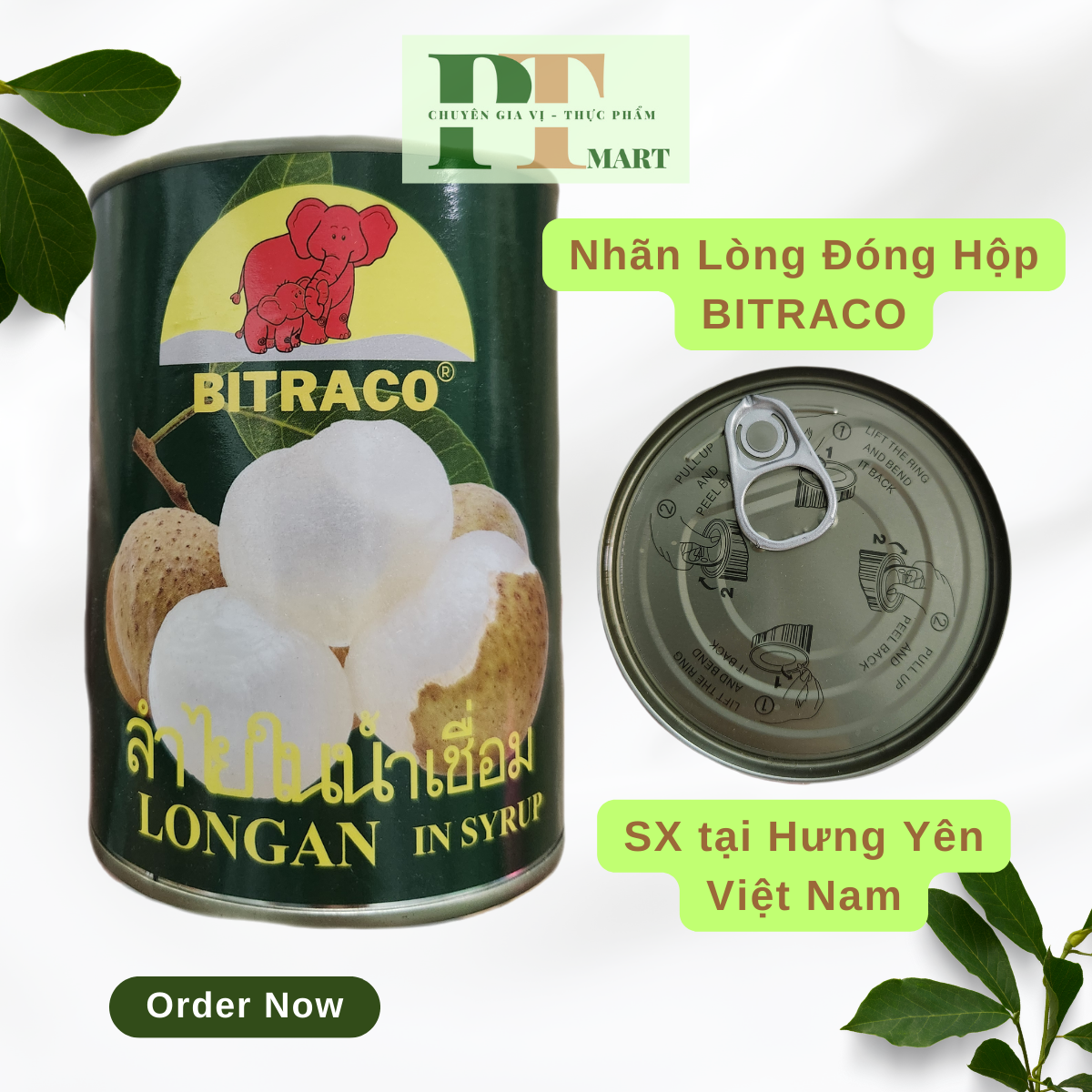 HSD.2025 Nhãn lồng ngâm nước đường đóng hộp Bitraco 565gr. Topping trà sữa, trà trái cây, chè nhãn, kem