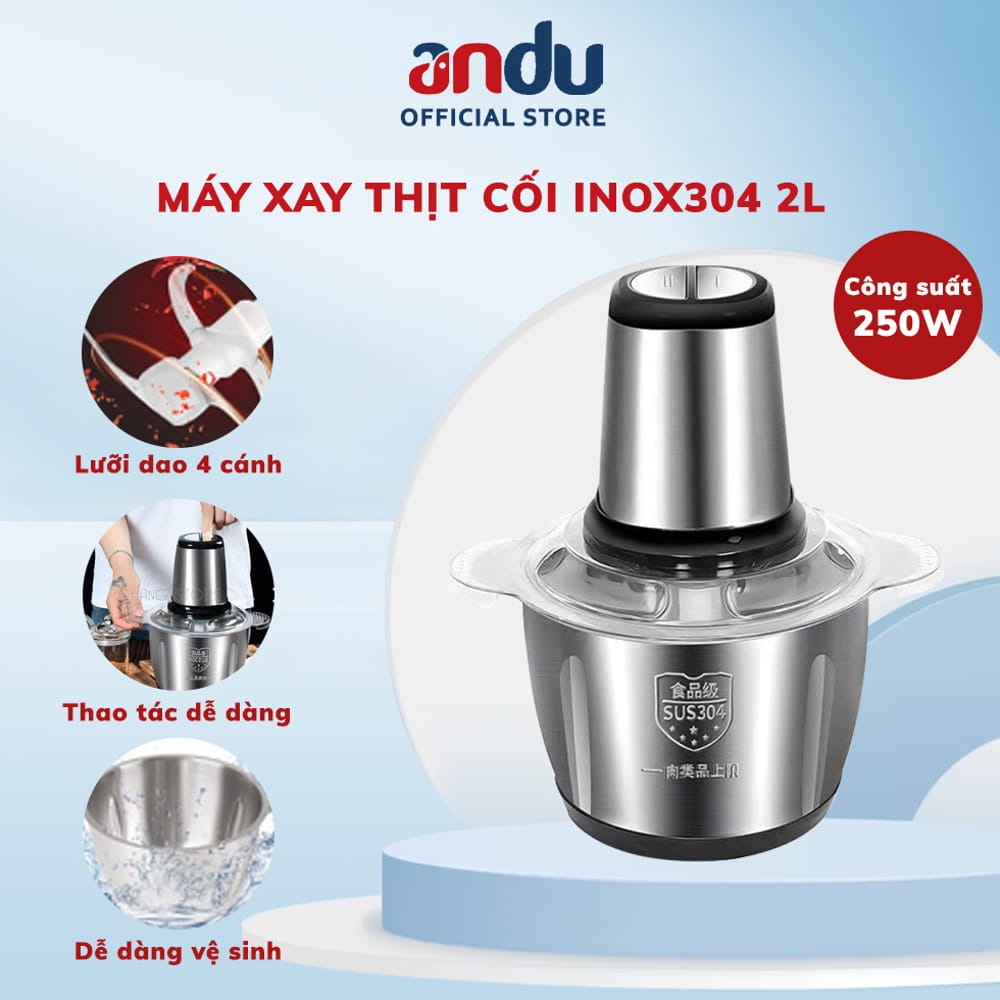 Máy Xay Thịt Cầm Tay Đa Năng Cối INOX 304, Máy Xay Thịt  2 Lít  Công Suất Lớn 4 Lưỡi Kép Có Thể Tháo Rời Dễ Dàng Vệ Sinh
