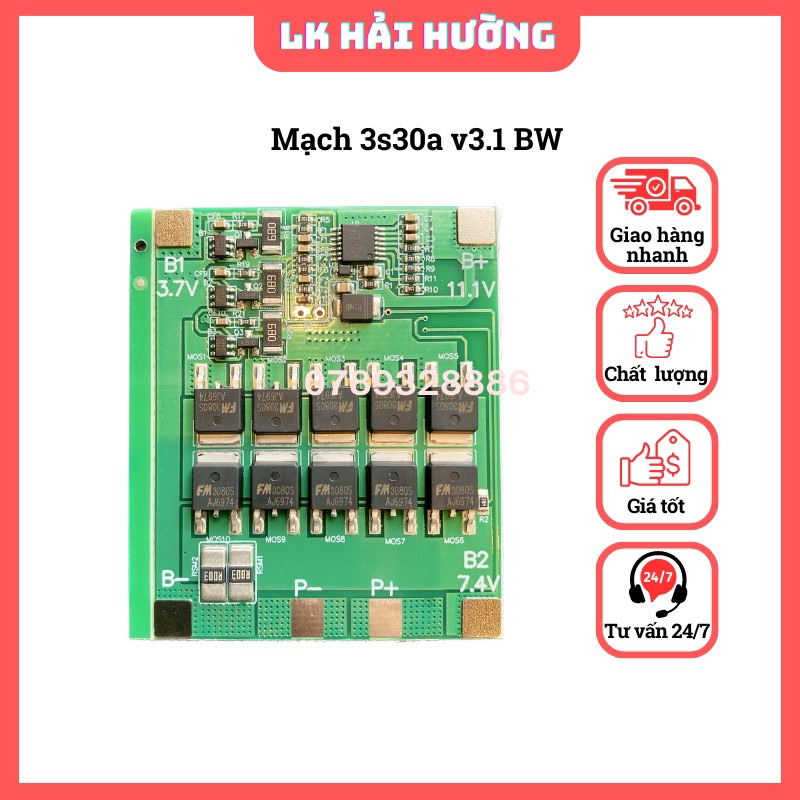Mạch 3s 30a v3.1 bw chính hãng, full linh kiện sạc xả, cân bằng