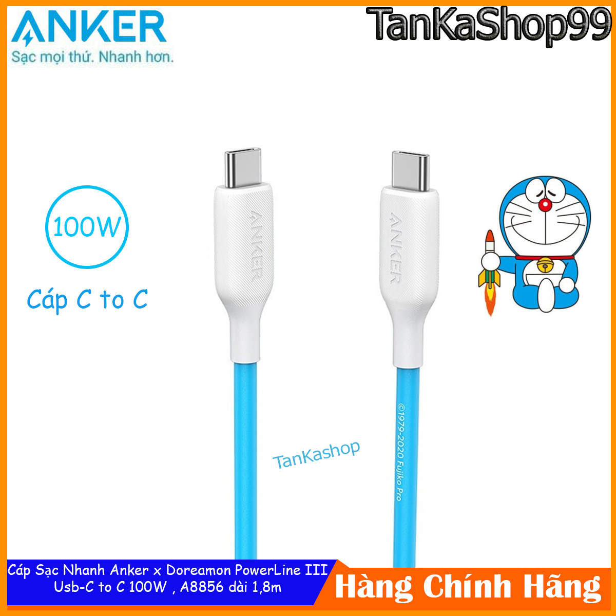 Cáp Sạc Nhanh Anker x Doraemon PowerLine III Usb-C to C 100W - A8856 dài 1,8m