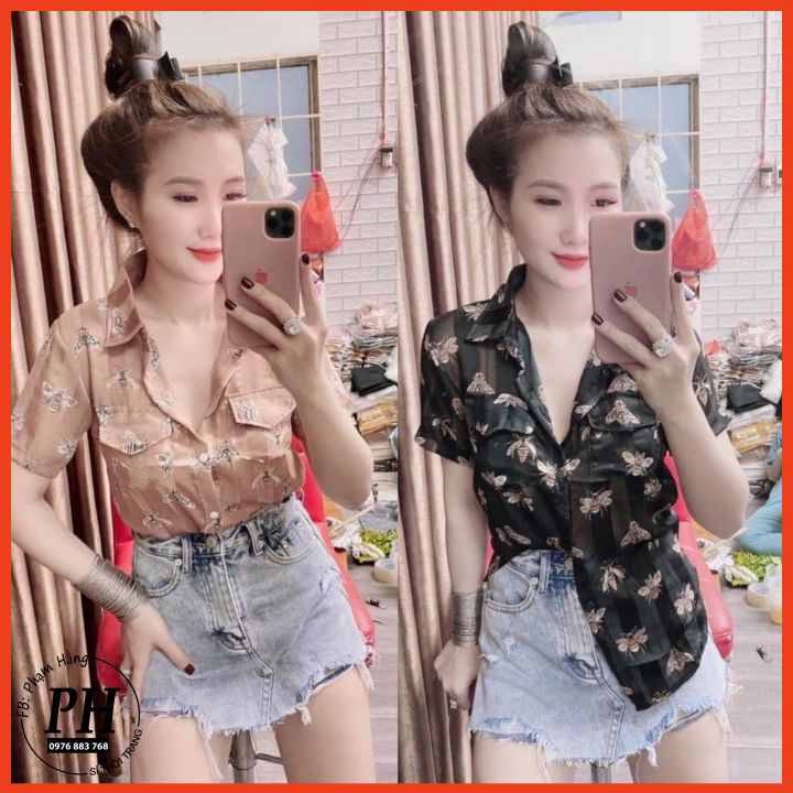 [HCM]Áo Sơ Mi Ong Ngắn Tay cổ chữ B