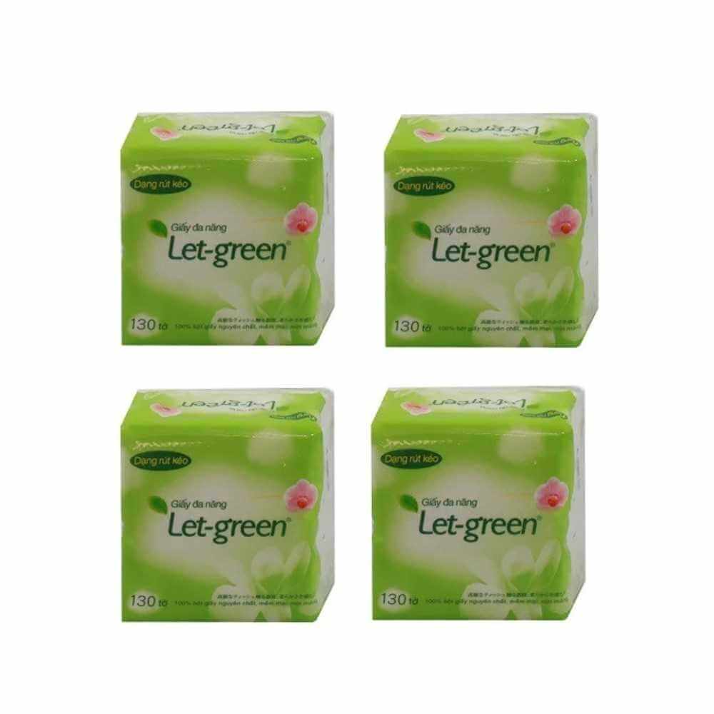Khăn giấy đa năng Let-green 15x21cm lốc 4 gói x 130 tờ