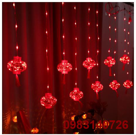 Dây đèn led rèm lồng đèn đỏ may mắn trang trí lễ Tết, siêu sáng, chống thấm ngoài trời