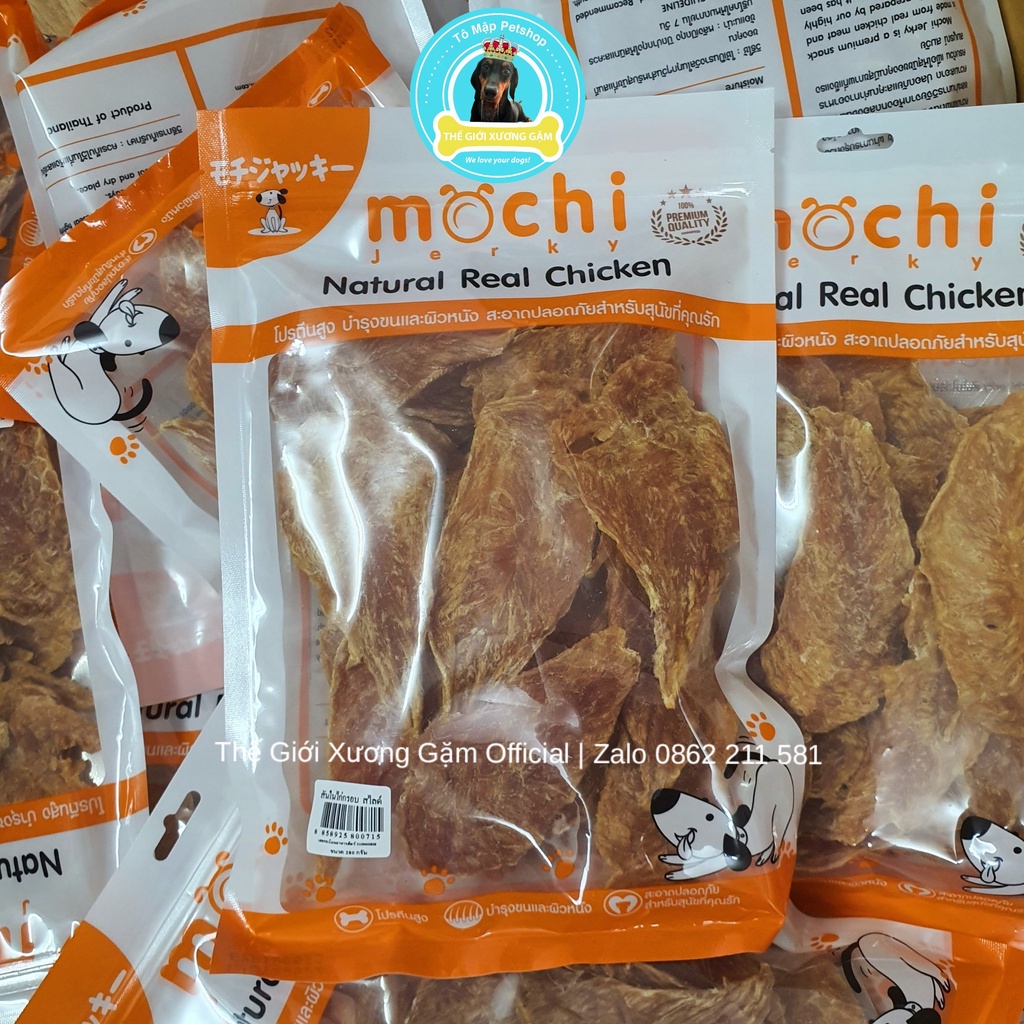 Mochi jerky gà miếng sấy mỏng giòn nguyên chất cho chó