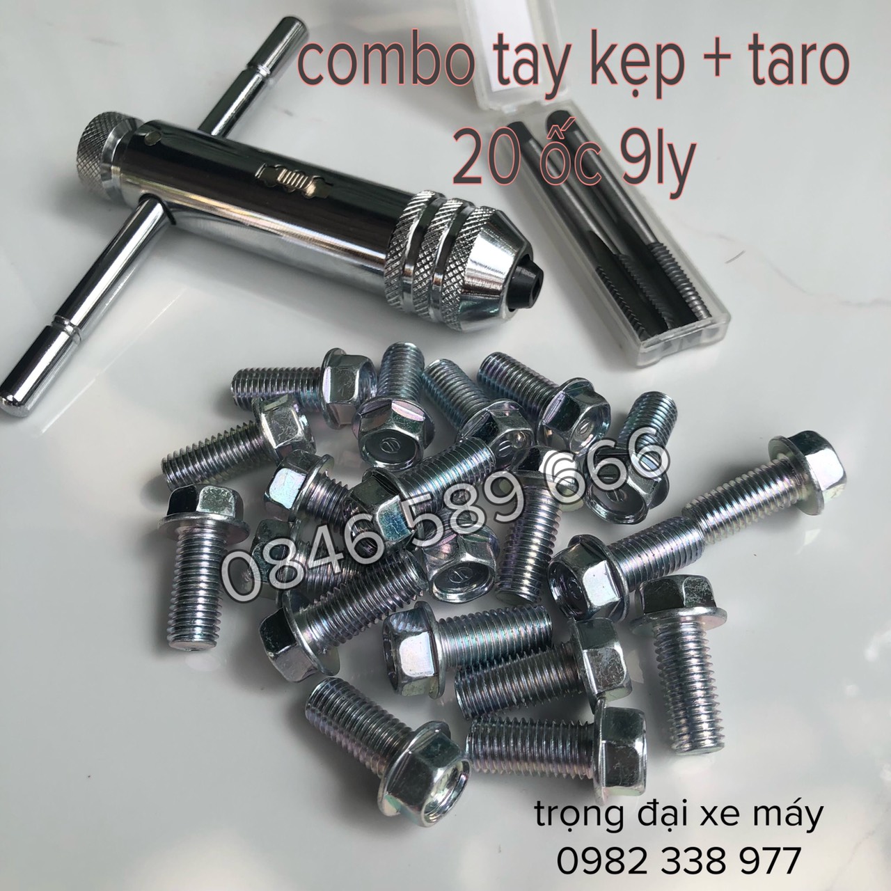 Combo bộ tay kẹp + tarô + 20 ôc 9ly dàn chân xe máy