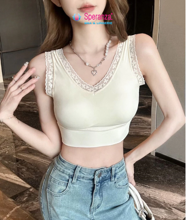 Bralette cổ V nâng ngực đệm liền Speranza, Su đúc viền ren Pháp sang trọng, Size lớn 65-75kg
