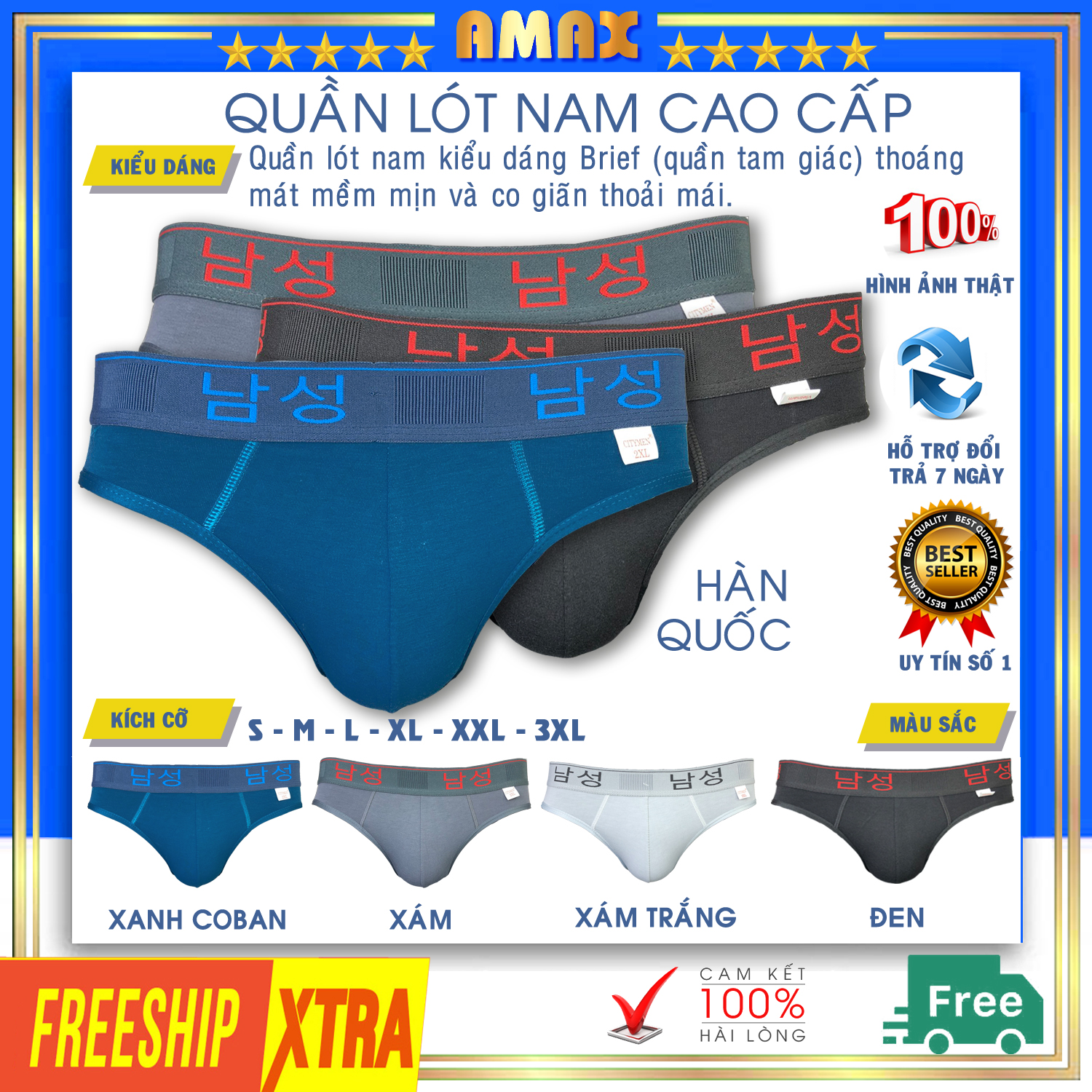 Quần lót nam tam giác cotton cao cấp quần sịp nam có size lớn to cho người mập big size