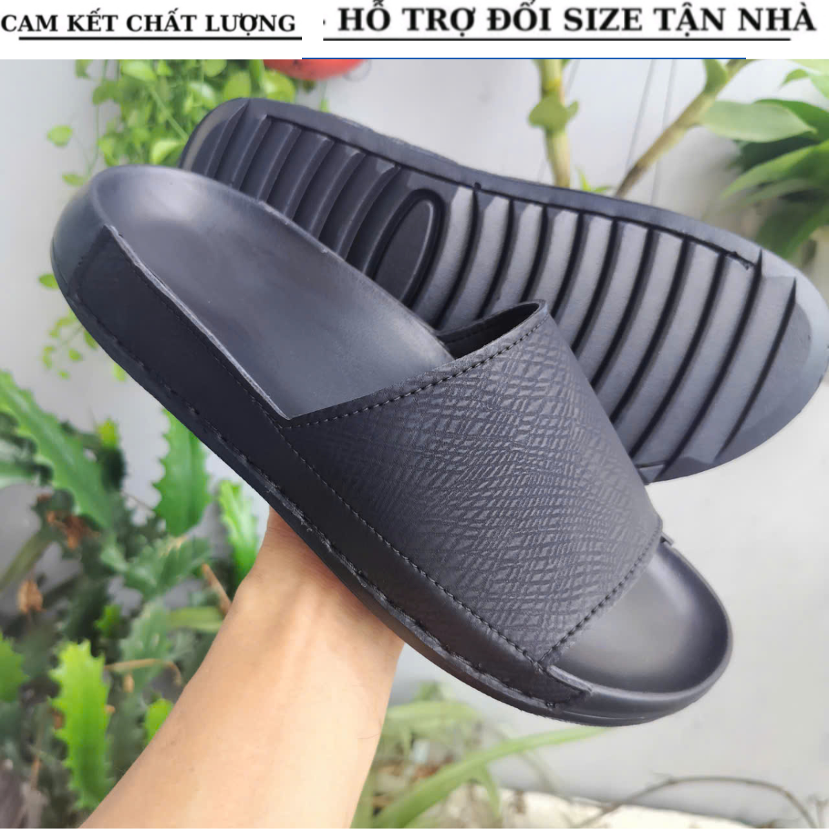 Dép da cao cấp đế cao su đúc nguyên khối siêu nhẹ may viềng đế chắc chắn bảo hành 12 tháng