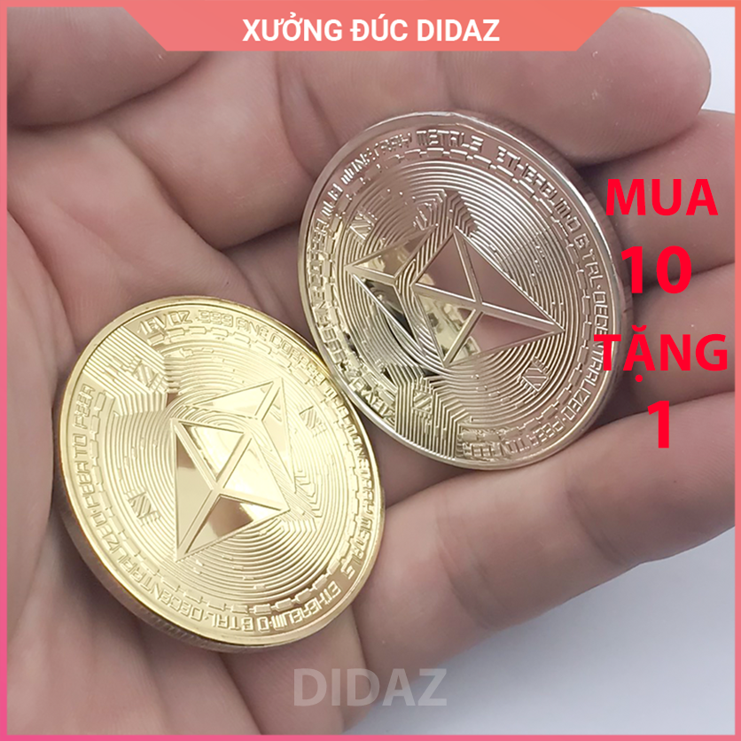 Đồng xu eth, ethereum-ether, bitcoin mạ vàng, bạc 24k làm đồ lưu niệm , sưu tầm chất mạ sáng, bền màu eth01