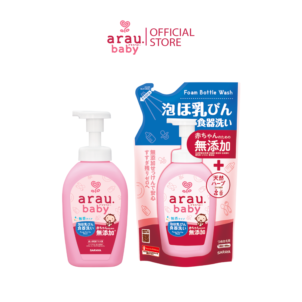 Combo Nước rửa bình sữa Arau Baby bình 500ml + túi 450ml