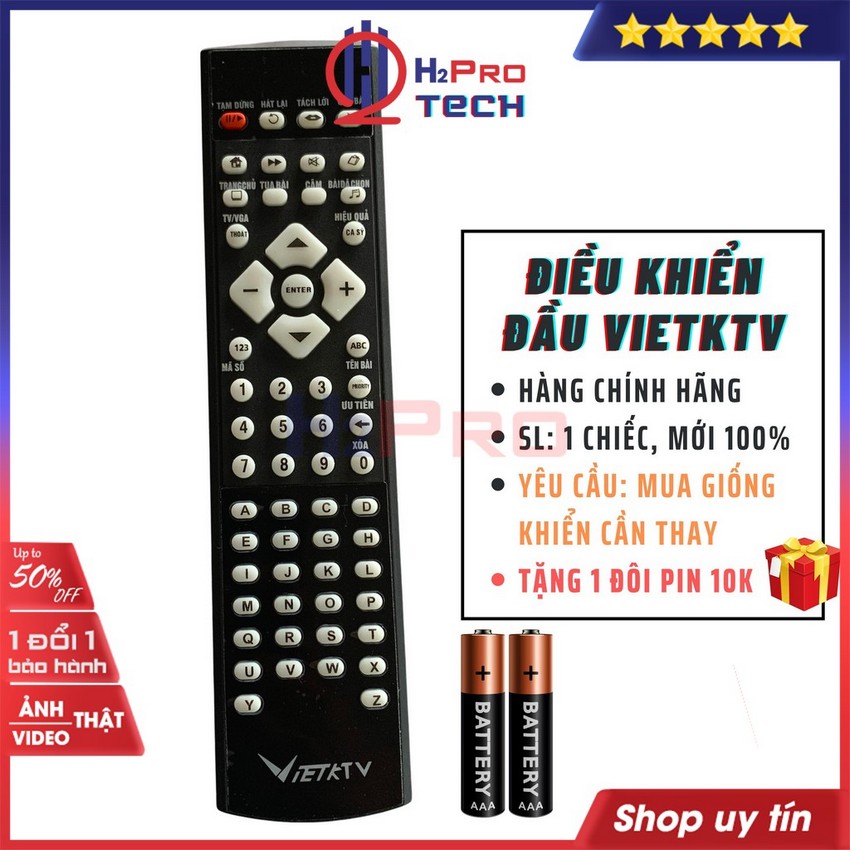 Điều Khiển Đầu Vietktv Chính Hãng, Remote Đầu Karaoke Vietktv, Yêu Cầu Mua Giống Khiển Thay-Quà 10K Đôi Pin-H2Pro Tech