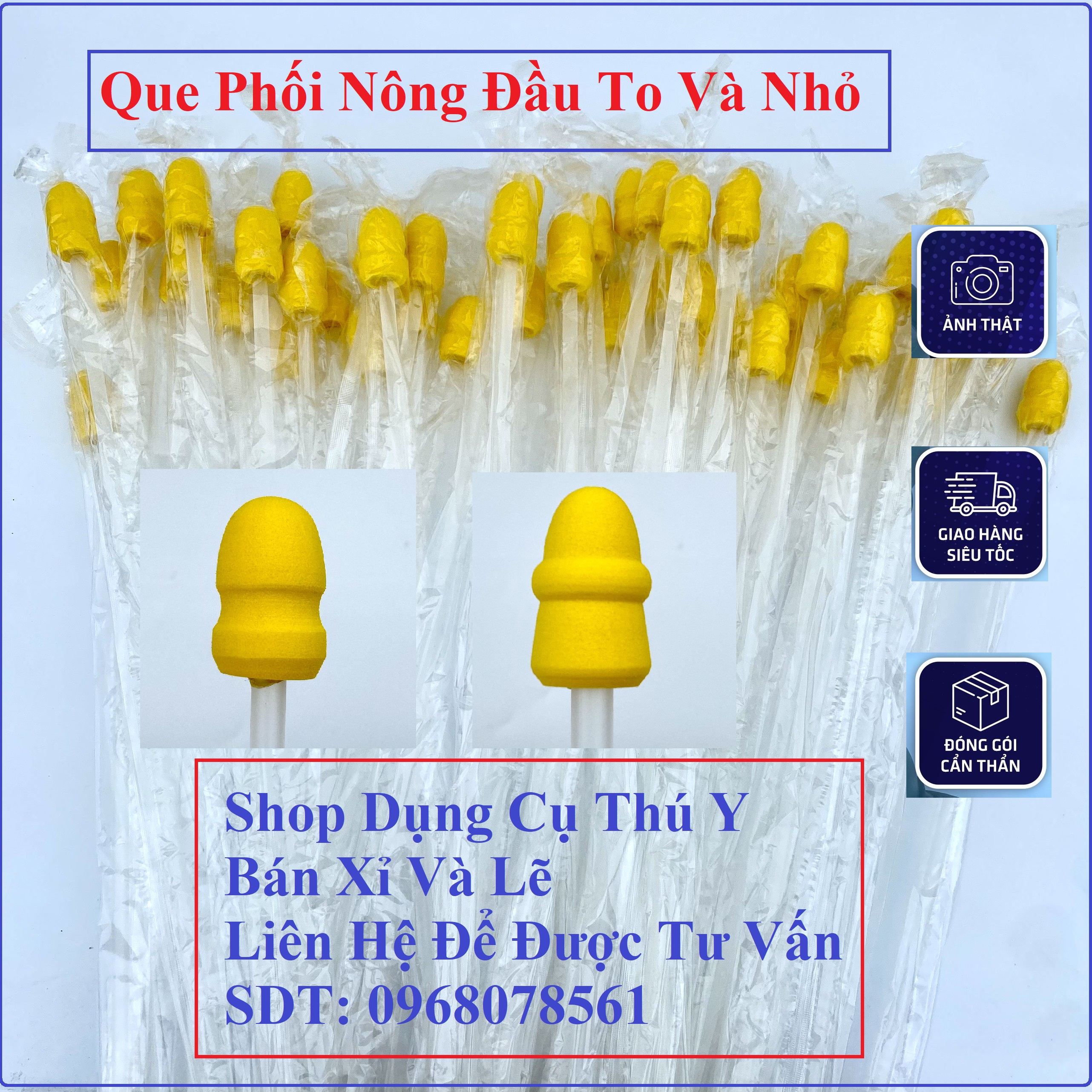 Que phối tinh heo, combo 10 que phối nông đầu to và nhỏ