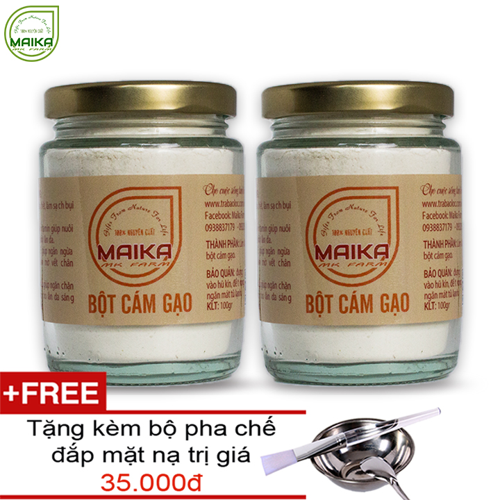 Combo 2 bột cám gạo nguyên chất mk farm + tặng bộ đắp mặt