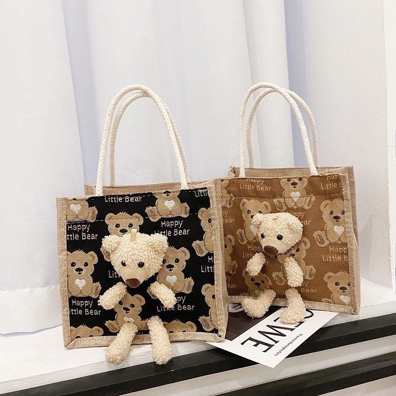 Túi cói, Túi gấu, Túi cói mini in hình, túi cói gấu siêu xinh dành cho các bạn nữ