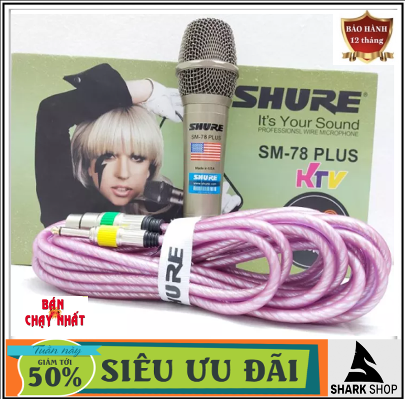 Micro có dây cao cấp shure sm-78 plus,micro karaoke có dây cao cấp giá rẻ hát karaoke,hát chèo đọc giảng thiết kế bắt mắt,sang trọng,chống hú rất tốt,hút mic,tiếng sáng,chắc chắn,mạnh mẽ,có độ bền cao,bh 12 tháng