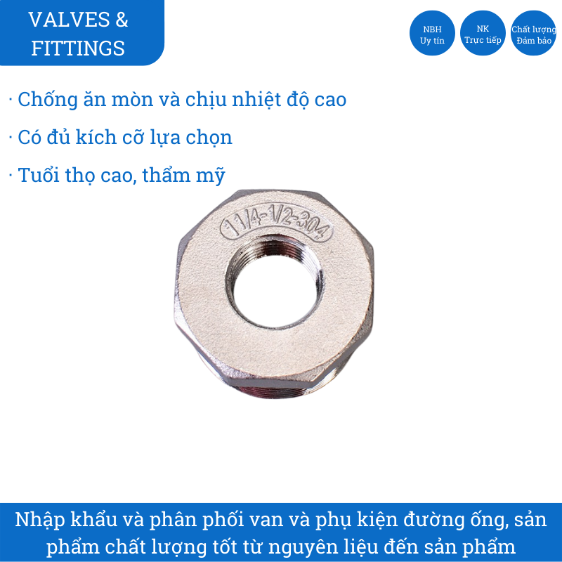Cà rá inox 304 (có nhiều kích thước) lơ thu nối giảm ren trong ren ngoài chống gỉ sét