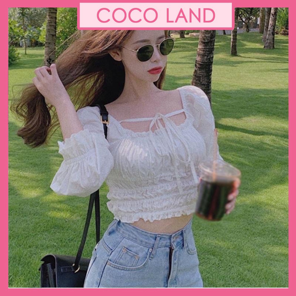 Áo croptop ulzzang trắng buộc dây cổ chất đẹp phong cách -Áo thun croptop cộc tay nữ buộc dây eo sexy
