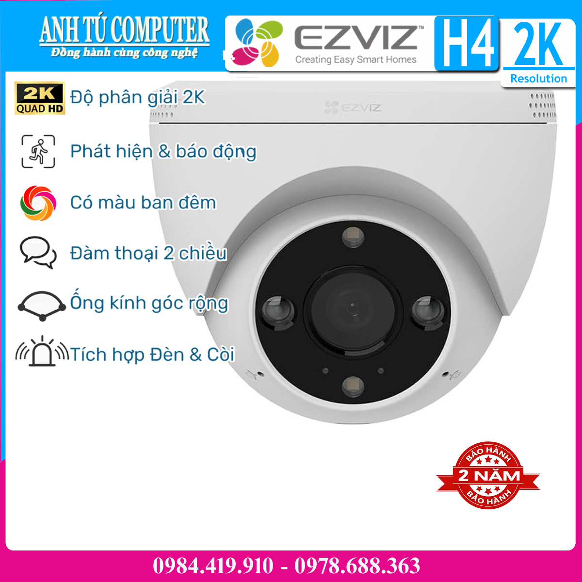 Camera wifi bán cầu 3mp ezviz h4 2k