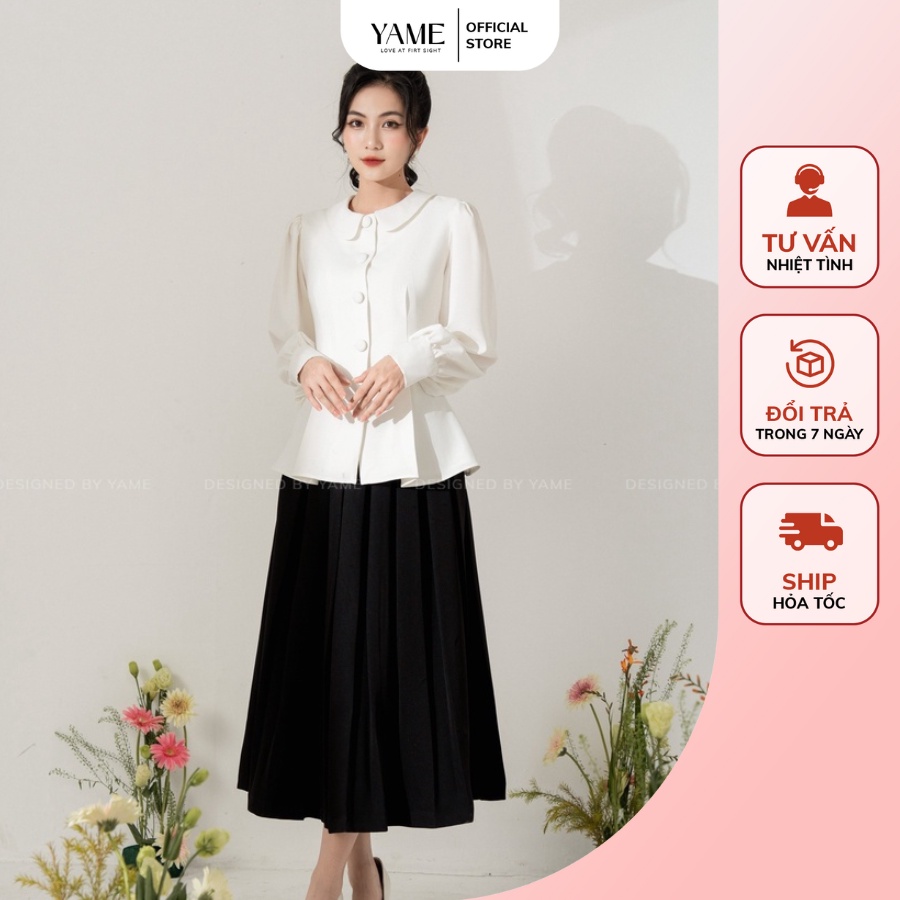 Set bán lẻ gồm áo trắng và chân váy đen ys67 nelly yame