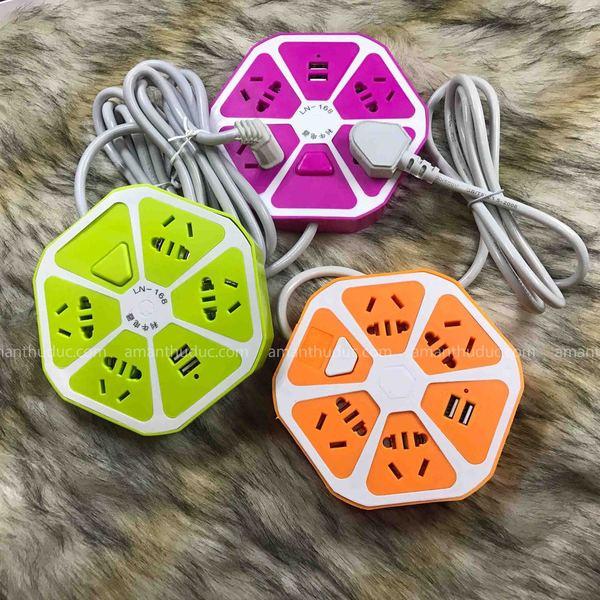 Ổ cấm điện hình trái cam có cổng USB tiện dụng - 3 chấu- Ổ Cắm Điện Đa Năng Tích Hợp 2 Cổng Sạc USB-Màu Ngẫu Nhiên