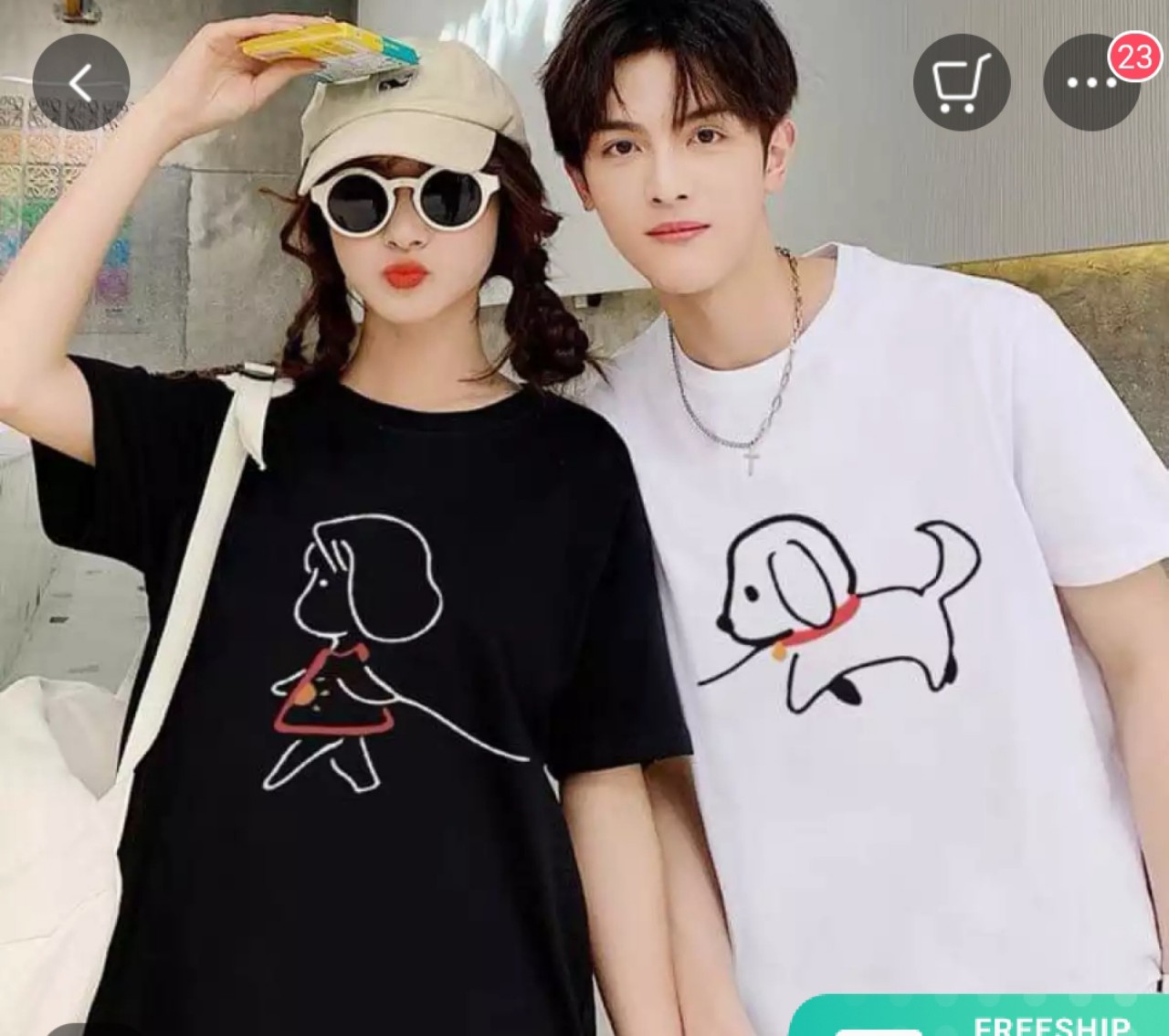 ÁO PHÔNG ĐÔI  CÔ GÁI DẮT CÚN ĐI DẠO SIÊU CUTE