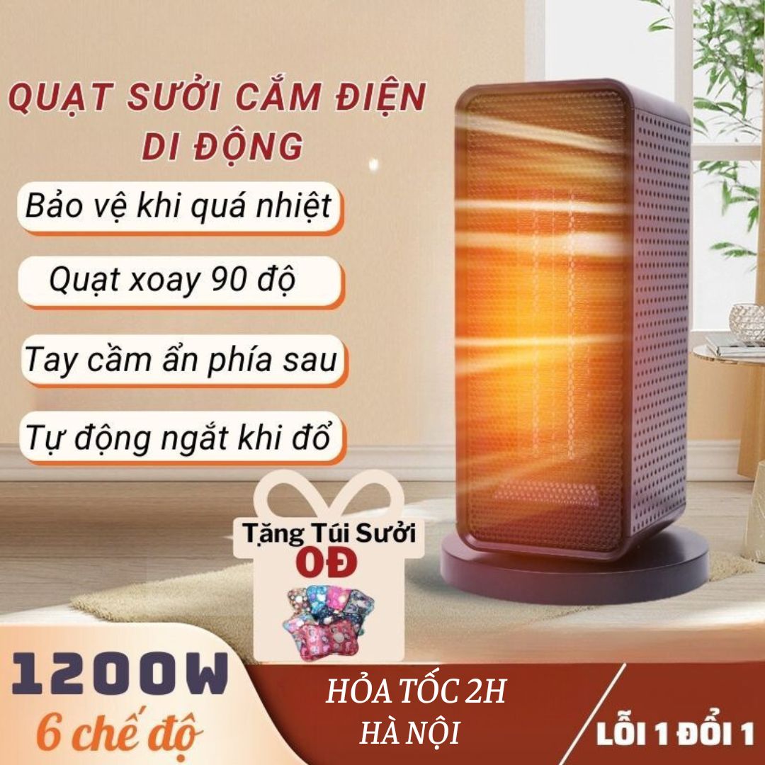 Máy sưởi mùa đông quạt sưởi ấm mini để bàn cho bé và gia đình công suất 1200W chống cháy nổ khô da