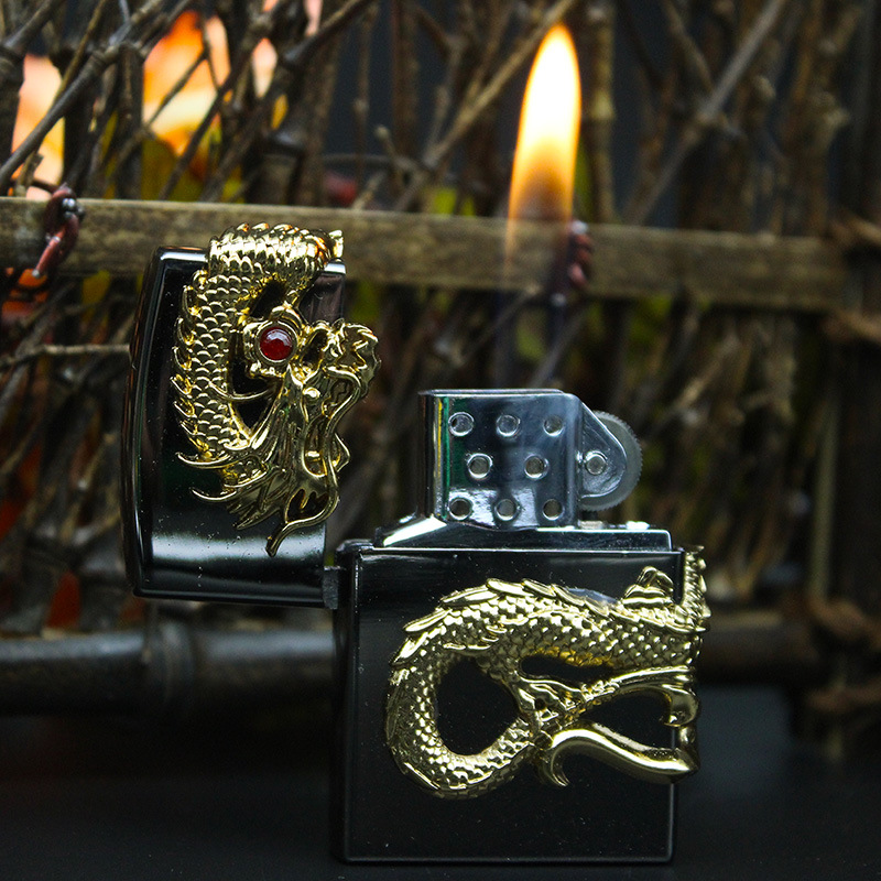 Bật Lửa Gas Đá Hình  Rồng Ngậm Ngọc  ( Xài Gas)