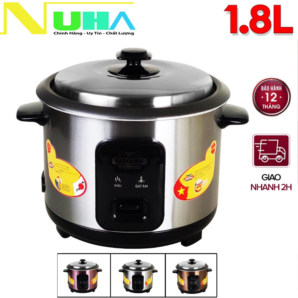 Nồi cơm điện nắp rời 1.8 lít ladomax ha-7118, bảo hành 12 tháng, có chống dính