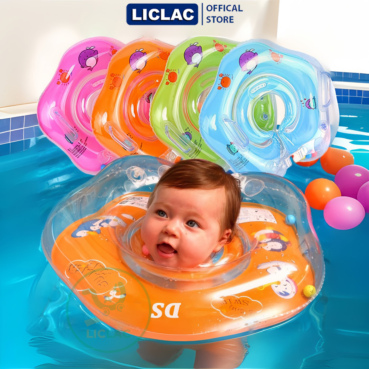 Anti-flip collar swimming ring for babies under 18 month old with handle