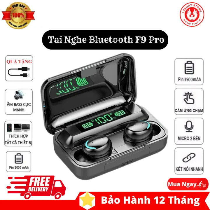 Tai nghe không dây tws f9 pro , kết nối bluetooth 5.0 , pin 600h - kháng nước, kháng bụi , tai nghe không dây amoi f9/f9 pro tws 5.0 9d, cảm ứng chạm, chống nước, chống ồn.