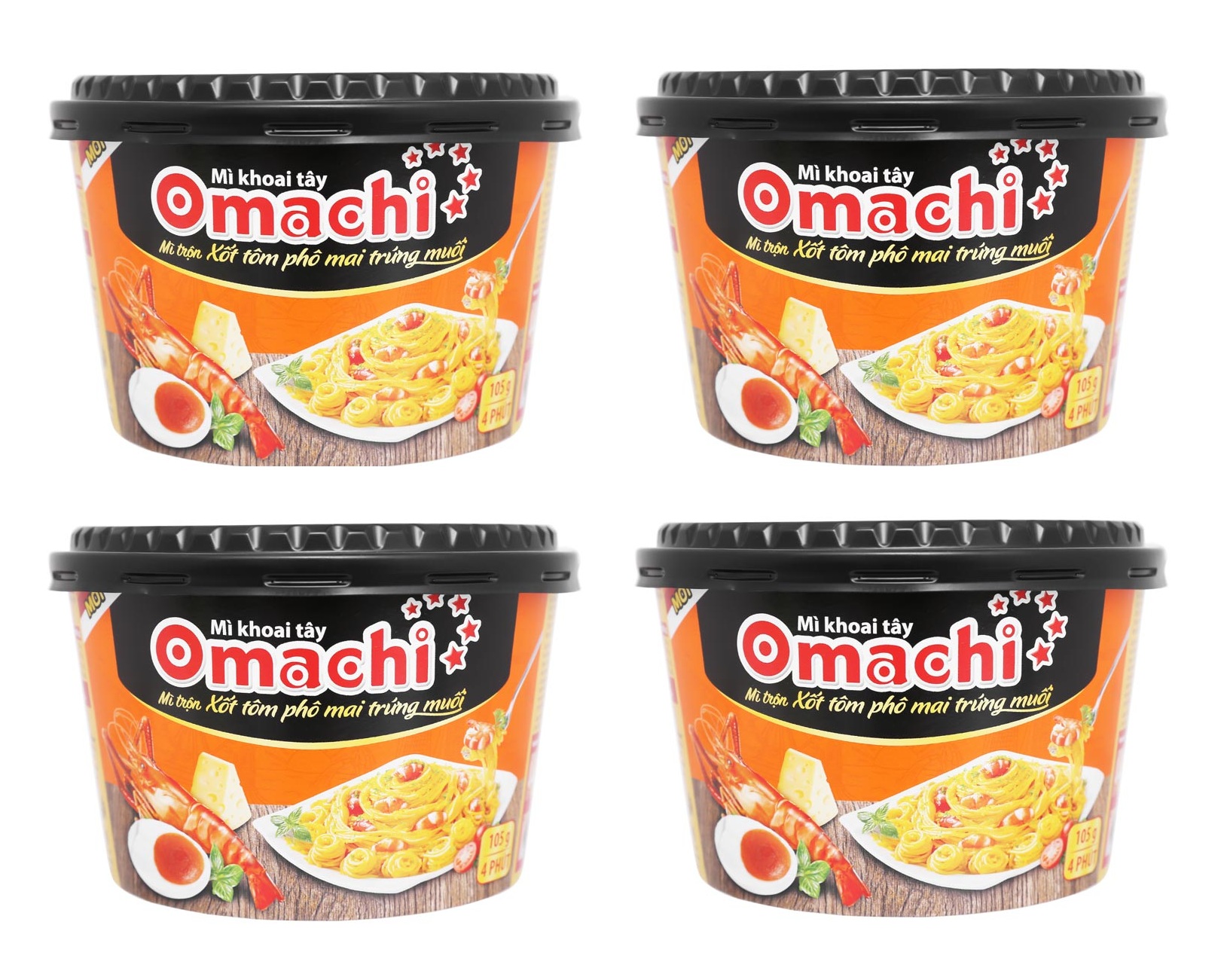 Combo 4 hộp Mì Khoai Tây Omachi xốt Tôm Phô Mai Trứng Muối 105G/hộp
