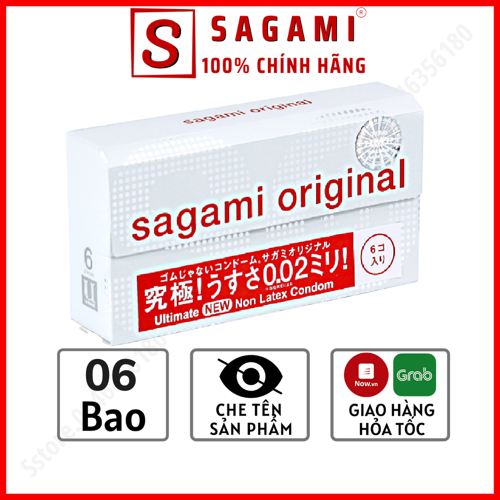Bao Cao Su Sagami 002 Siêu Mỏng – BCS Kéo Dài Thời Gian Cao Cấp – Non Latex - Hộp 6 Chiếc