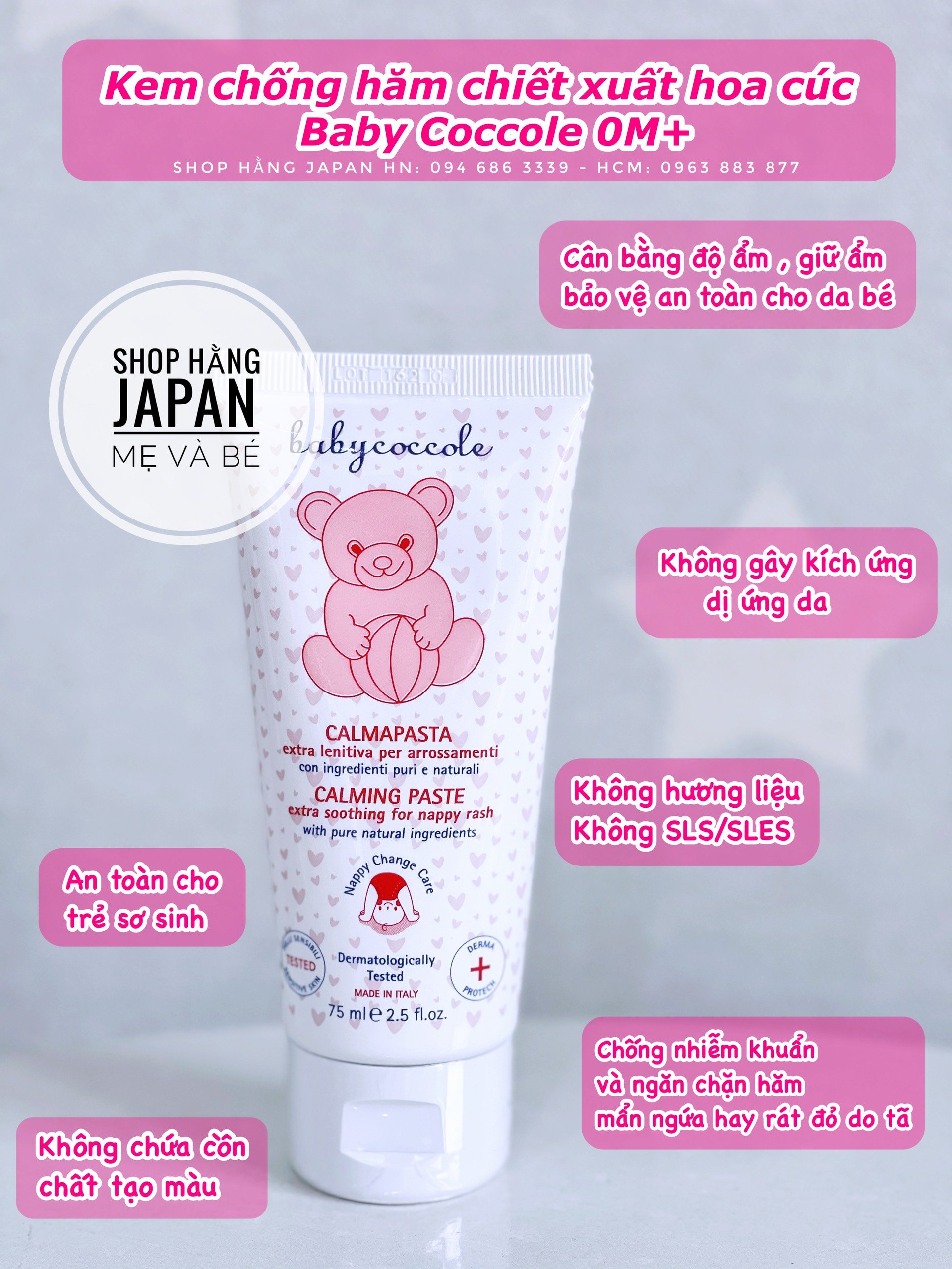 Kem chống hăm Babycoccole chiết xuất hoa cúc và ZnO cho bé 0m+ 75ml