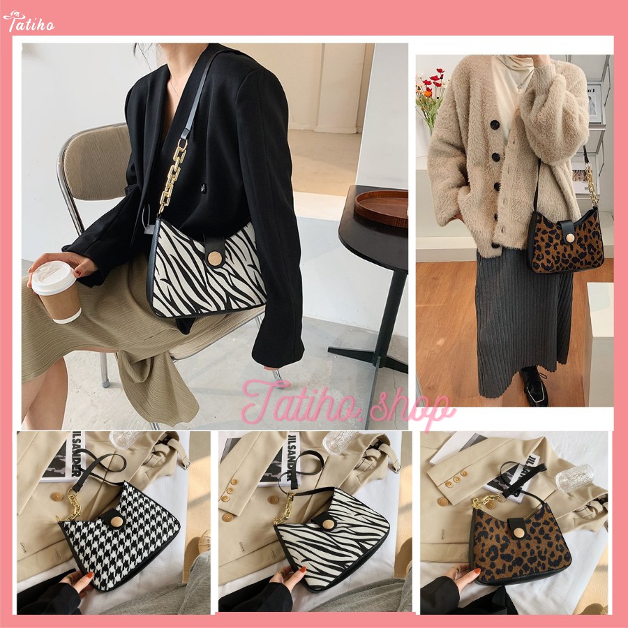 [HCM]Túi Xách Đeo Vai Túi Nữ Thời Trang Thu Đông Họa Tiết HOUNDSTOOTH & Ngựa Vằn Sành Điệu - Mã XT007