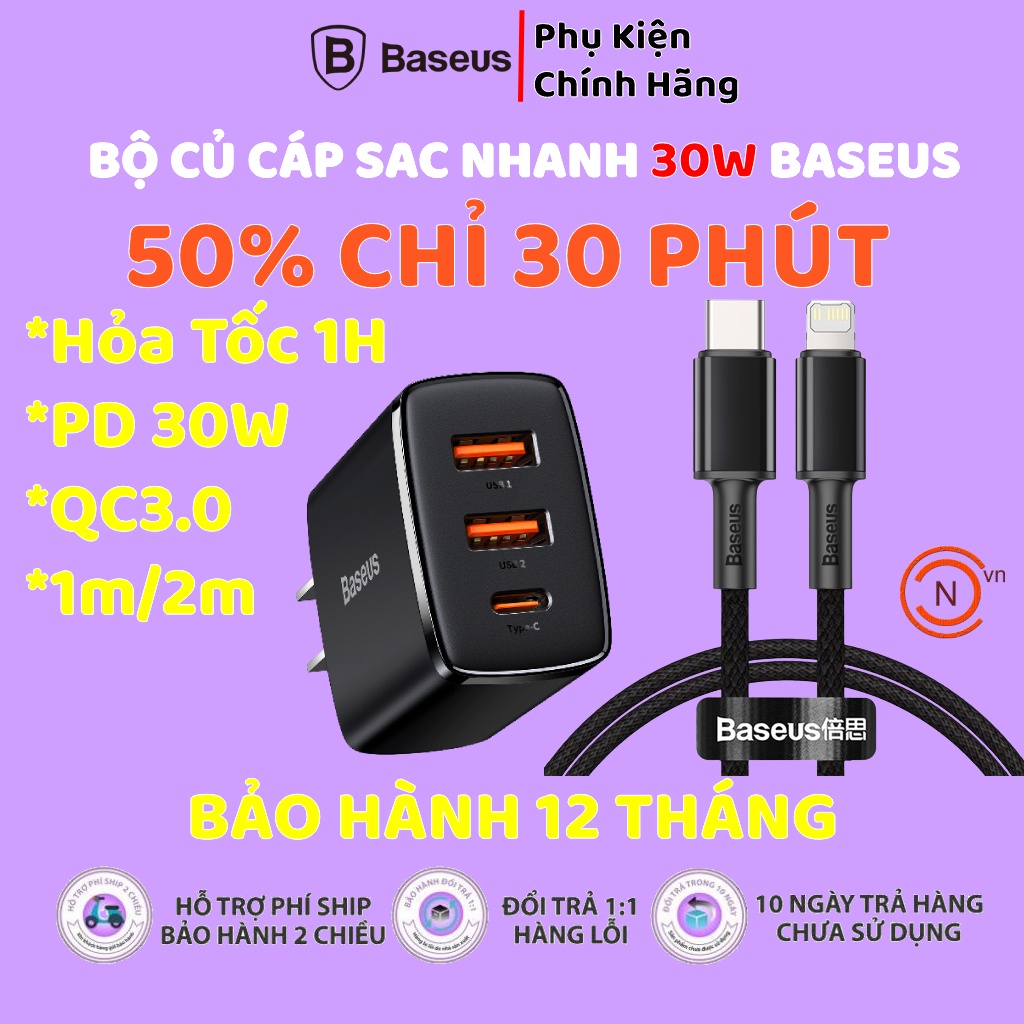 Cốc sạc nhanh baseus 30w cao cấp củ sạc nhanh 3 cổng usb / type c - cục sạc hỗ trợ qc 3.0, usb pd cho tablet/iphone/android