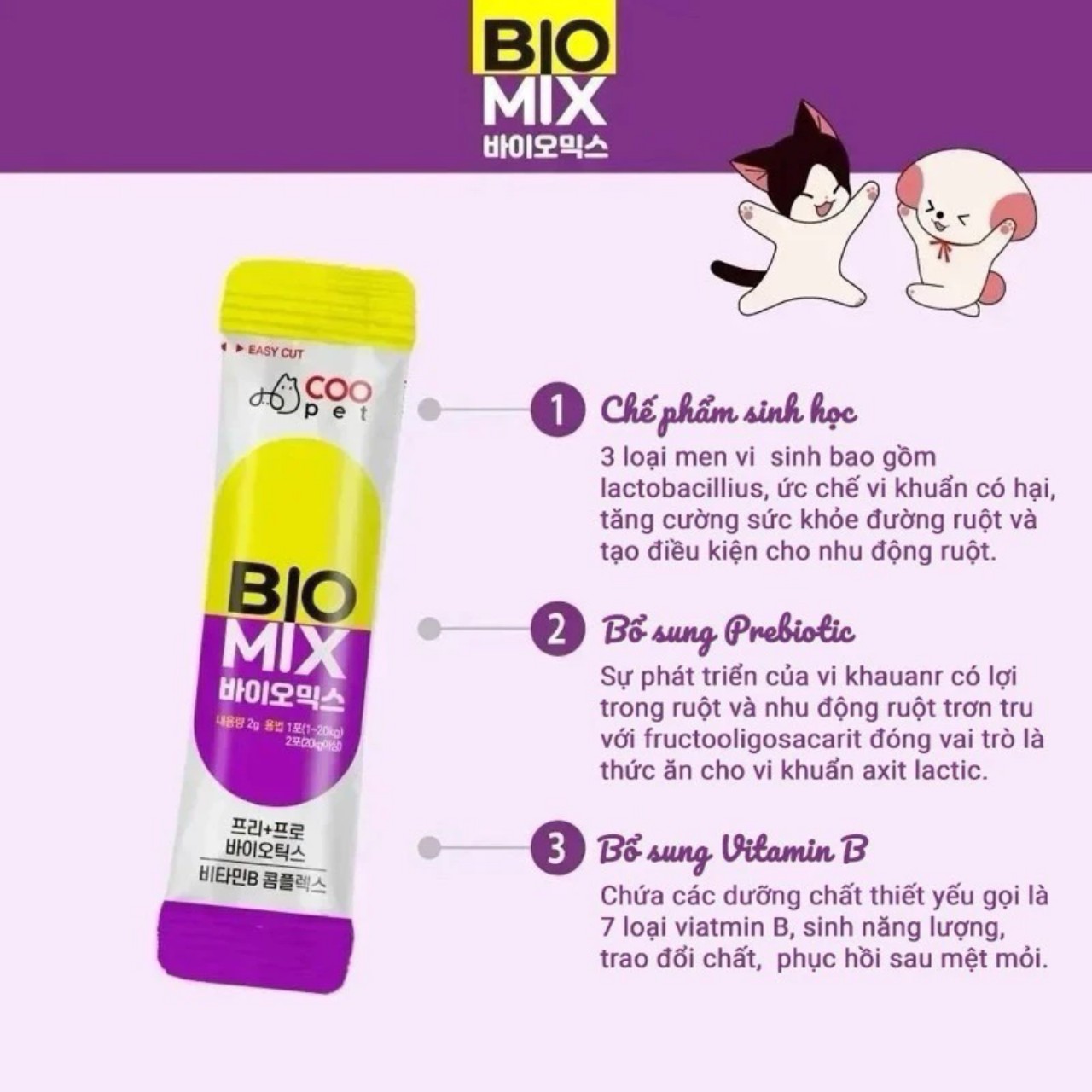Men tiêu hoá Bio Mix cải tiện hệ tiêu hóa, tăng cường miễn dịch chó mèo 2g/gói