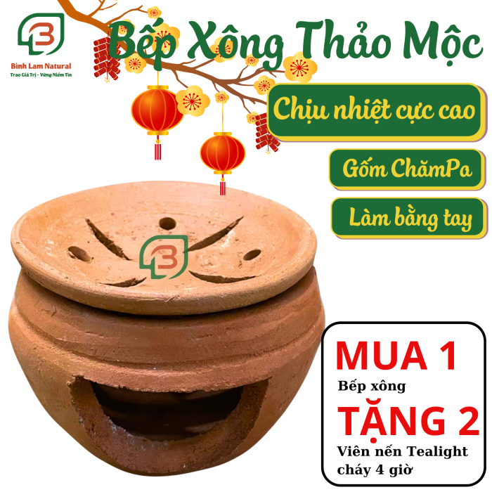 Bếp Xông Thảo Mộc, Bồ Kết, Trầm Hương Gốm Đất Nung Chăm Pa Bàu Trúc Chịu Nhiệt Tốt, Siêu Bền [Giá Tốt Tại Lò]